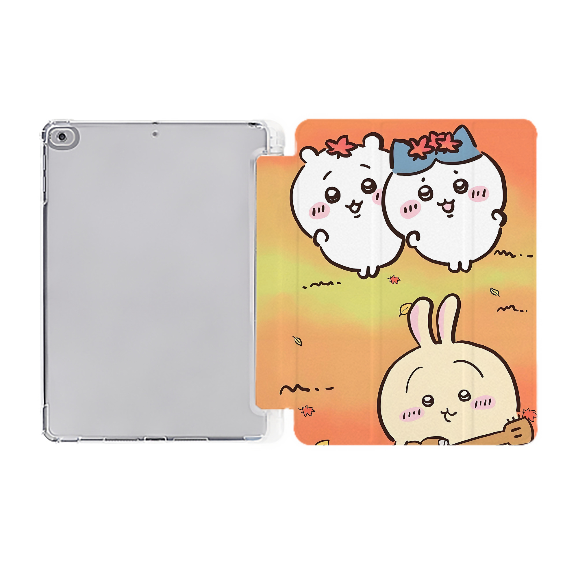 （画像用） ちいかわ Chii-kawa IPad ケース ペン収納付き 三つ折りスタンド PUレザー×シリコン 対応機種9.5/10.5/10.9インチ